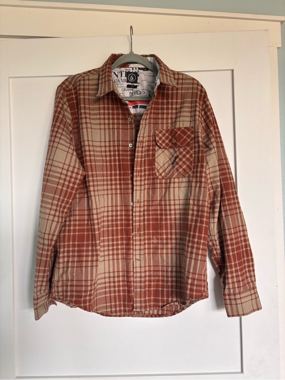 Volcom Rust and Cream Plaid Button-Down Shirt